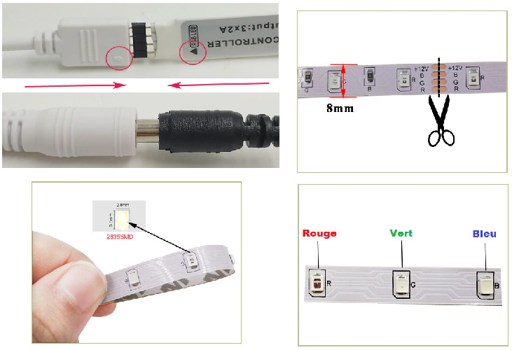 Kit Ruban LED RVB RGB 5m 60LED/m 2835 + Alimentation 2A+ Télécommande 24 touches
