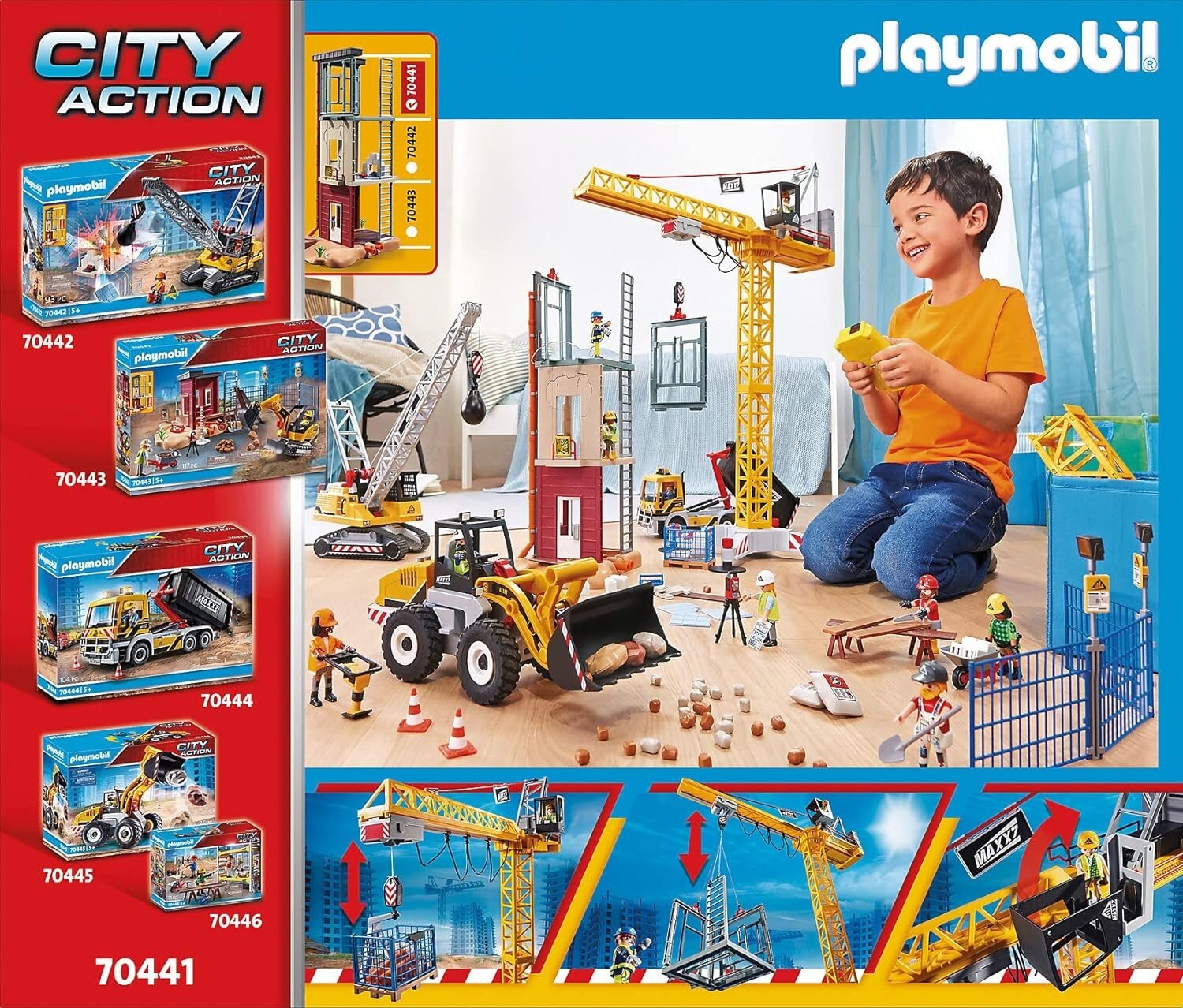 PLAYMOBIL City action Grue Radio-commandée avec Mur de Construction 70441 / NOEL